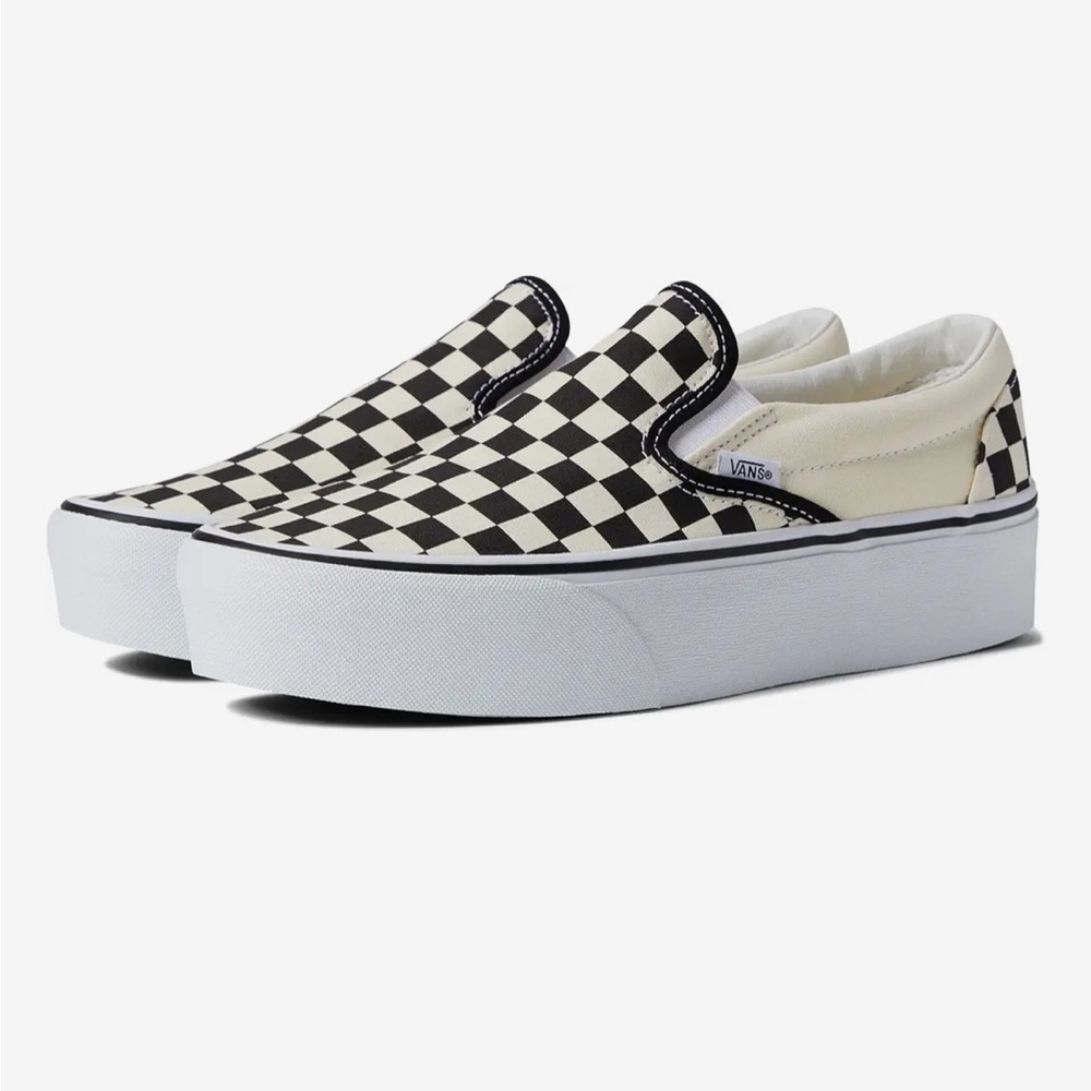 NWOT - Vans Black and White Platform Checkerboard Slip-Ons